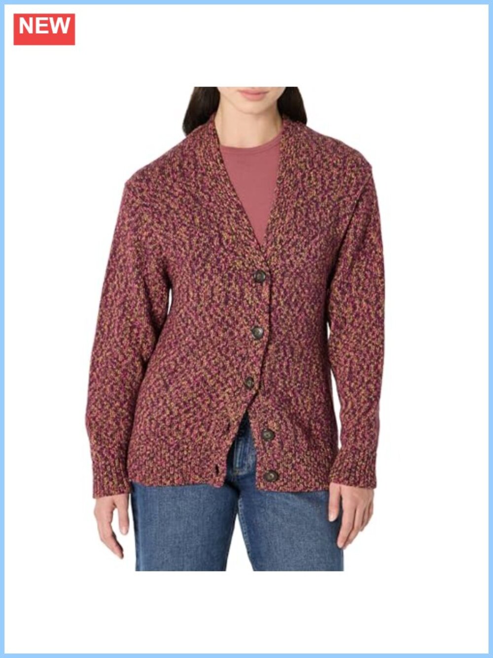 Oversized-Fit Cotton Blend Heavyweight Button-Up Cardigan with Deep V-Neckline